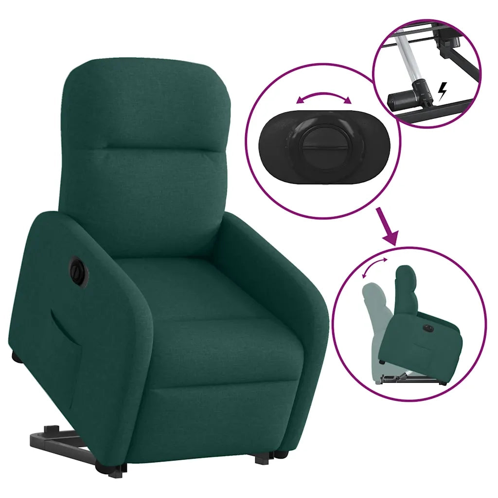 vidaXL Poltrona Alzapersona Reclinabile Elettrica Verde Scuro Tessuto