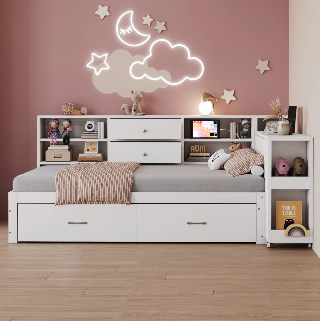 Letto singolo multifunzione 90x200 cm bianco con scrivania