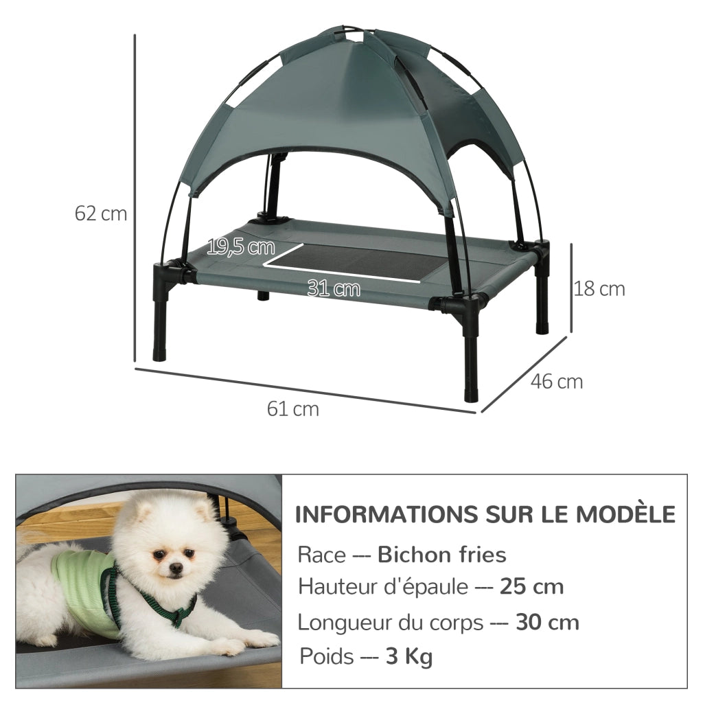 Letto per cani e gatti rialzato con parasole ¨C zephmum ¨C 161x46x61 cm grigio nero