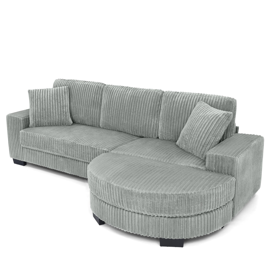 Divano Angolare 4 Posti con Poggiapiedi ¨C MINIMAL ¨C Tessuto Velluto a Coste Grigio, 256x134x89 cm