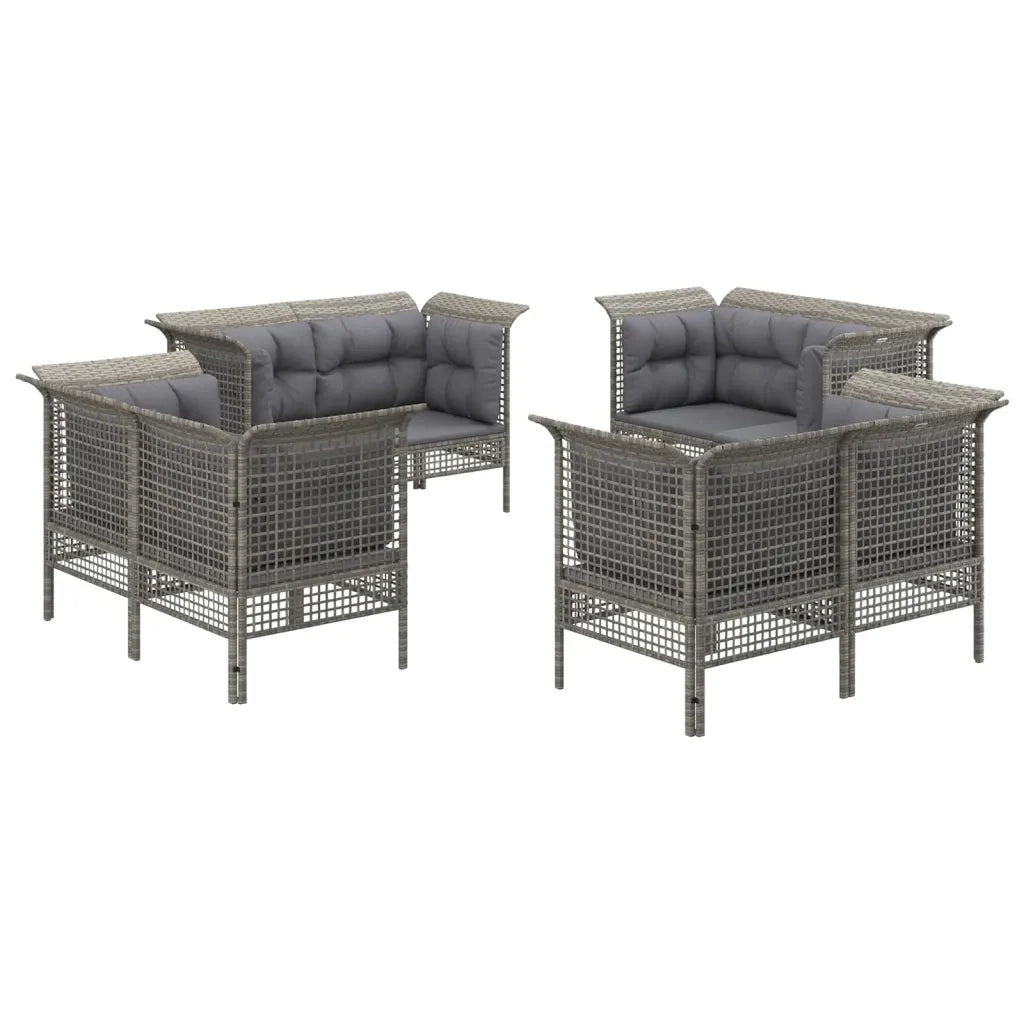 Set Divani da Giardino 8 pz con Cuscini in Polyrattan Grigio 3187482