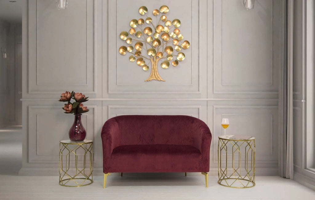 Tavolinetti Tunisi Coppia Ø42x53-38x47 cm in Ferro e Vetro Oro