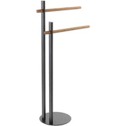 Piantana porta asciugamani bagno 2 bracci in bamboo 22x31xh.81 cm acciaio nero