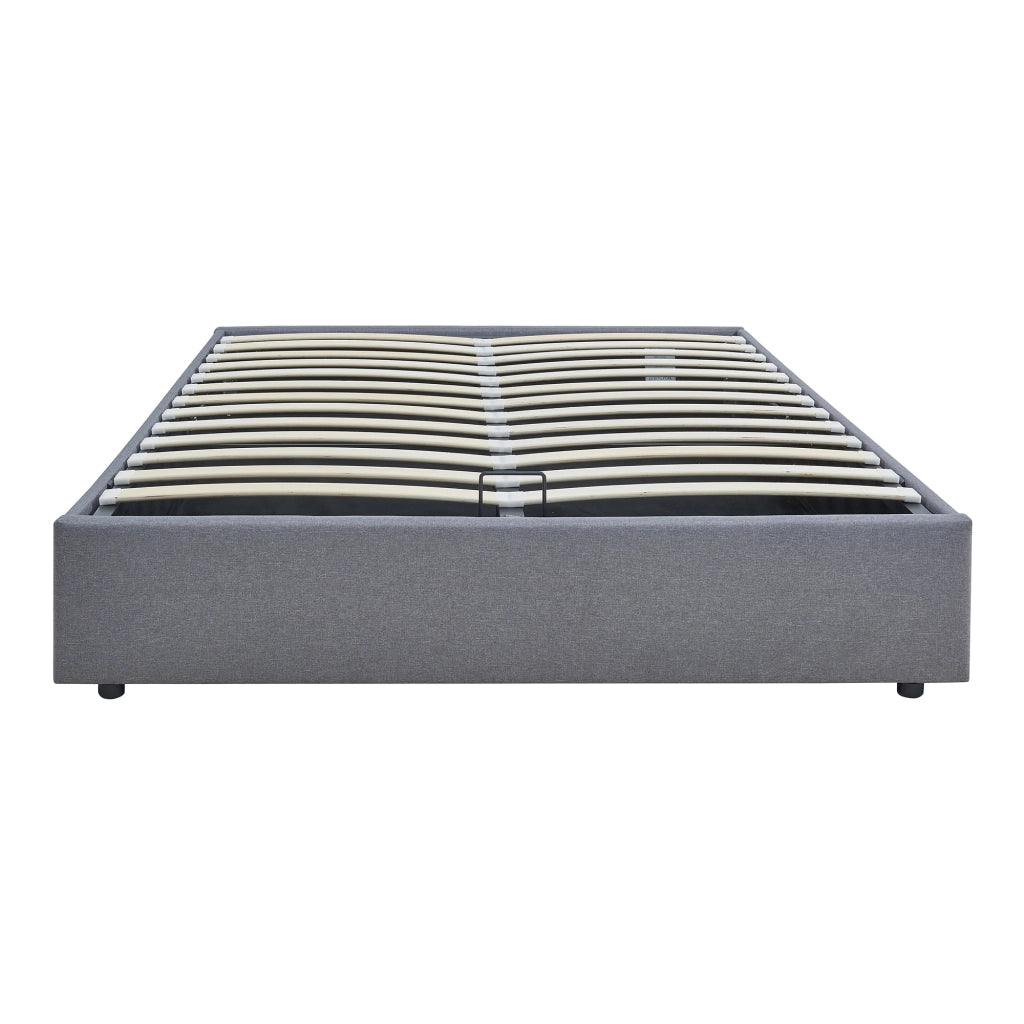 Letto Francese Contenitore Nola 140x200 cm con Materasso Apertura a Ribalta Rivestito in Tessuto Lino - Grigio [en.casa]