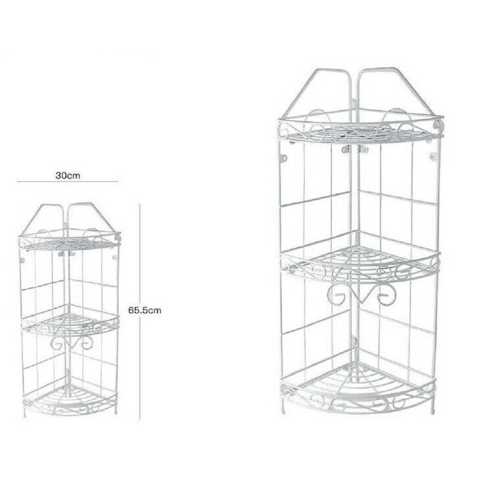 Trade Shop - Mensola Angoliera Angolare 3 Ripiani Porta Oggetti Bagno Metallo Bianco 52528 -