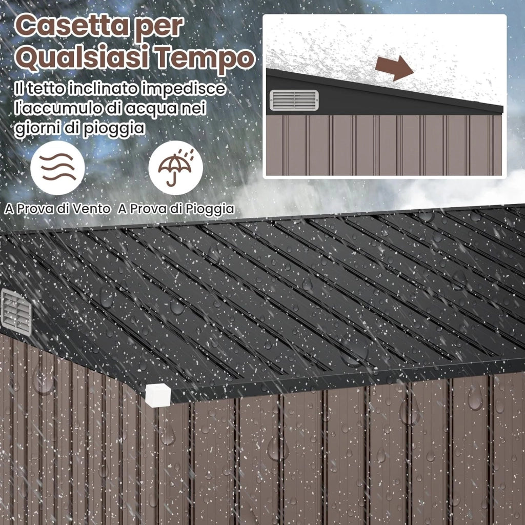 Capanno da Giardino 2,6㎡, Casetta Porta Attrezzi da Esterno in Metallo Zincato Resistente alle Intemperie con 2 Porte e Tetto Inclinato, Ripostiglio per Cortile (Grigio Caldo)