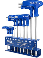 Set di chiavi a 5 facce HX, manubrio T, con testa a sfera, supporto per strumenti in metallo, 10 pezzi, 2-10 mm, metrico.