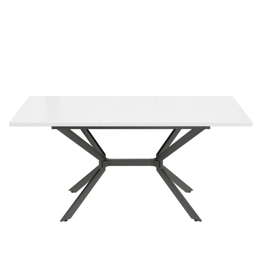 Tavolo da pranzo allungabile per 4-6 persone con piano estensibile stile moderno in MDF bianco con gambe nere