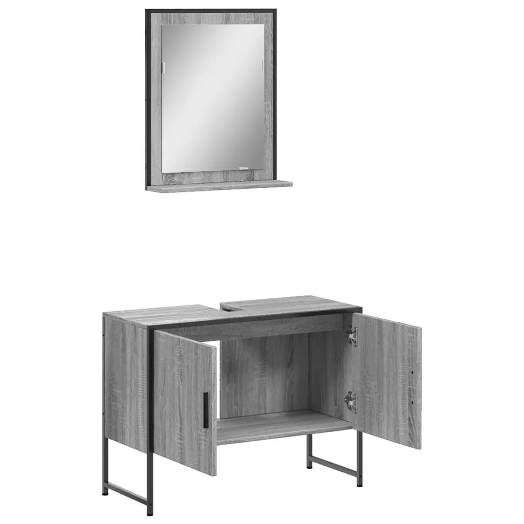 Set Mobili da Bagno 2 pz Grigio Sonoma in Legno Multistrato 3214342