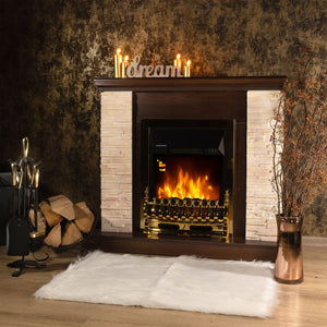 Camino Elettrico da Pavimento 90,3x98x30 cm Effetto Fiamma 2000W Rock & Galileo Gold Noce
