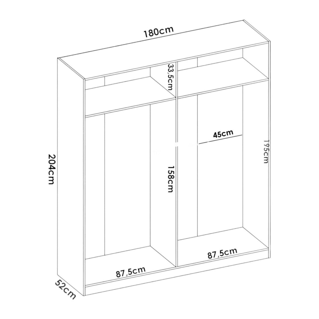 Guardaroba Iuventas, Mobile appendiabiti per camera da letto, Armadio a 4 ante battenti, 180x52h204 cm, Bianco