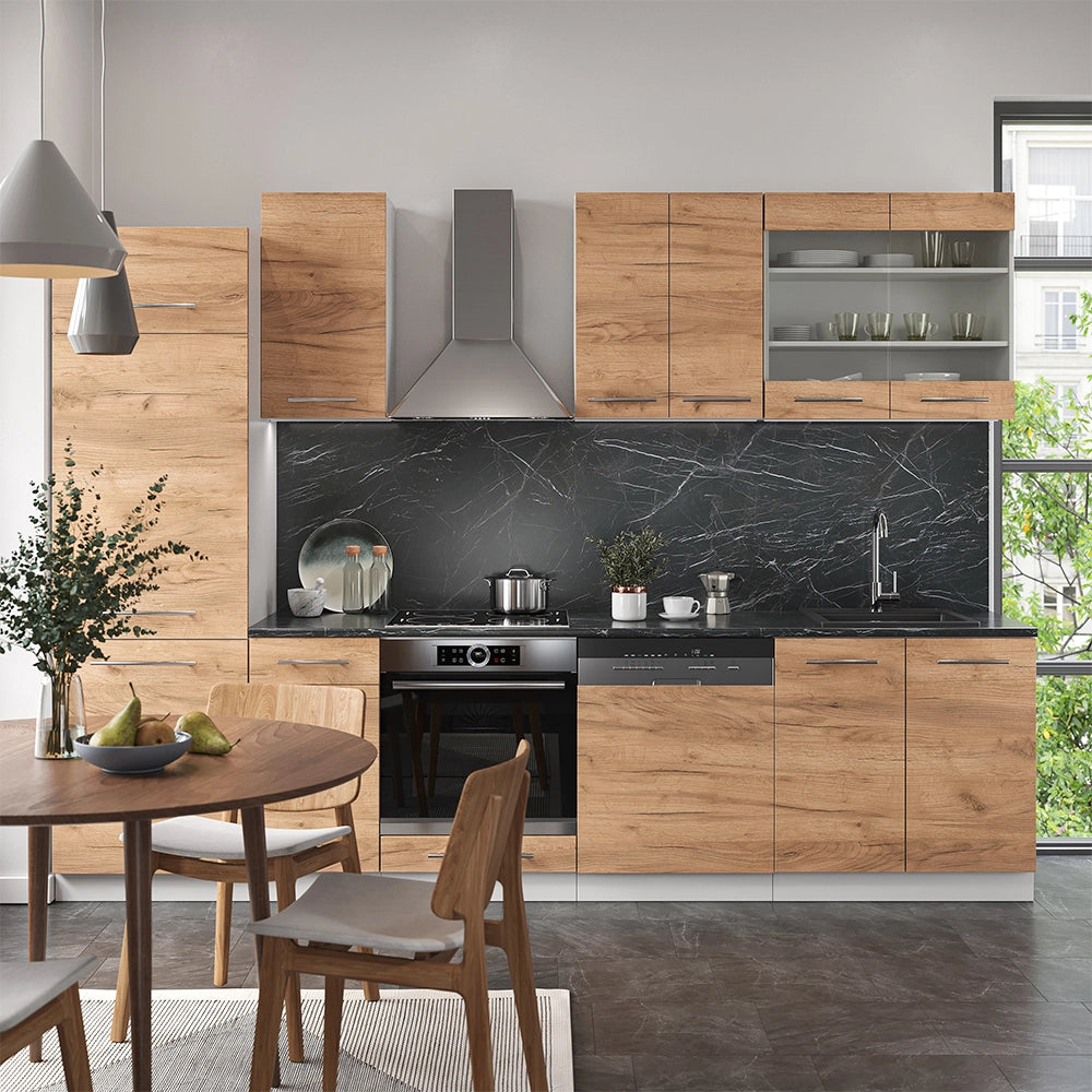Cucina componibile Fame-Line Rovere dorato/Bianco 300 cm senza piano di lavoro Vicco