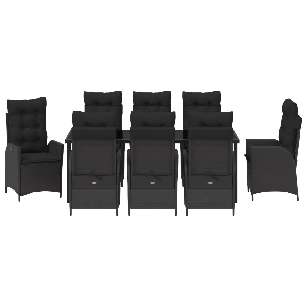 Set da Pranzo da Giardino 9 Pezzi con Cuscini Nero Polyrattan