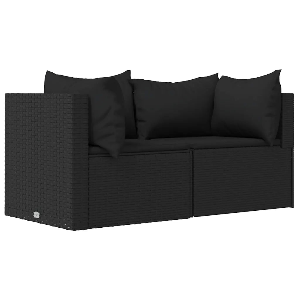 Set Divani da Giardino 3 pz | Set Salotto da Giardino con Cuscini Nero in Polyrattan