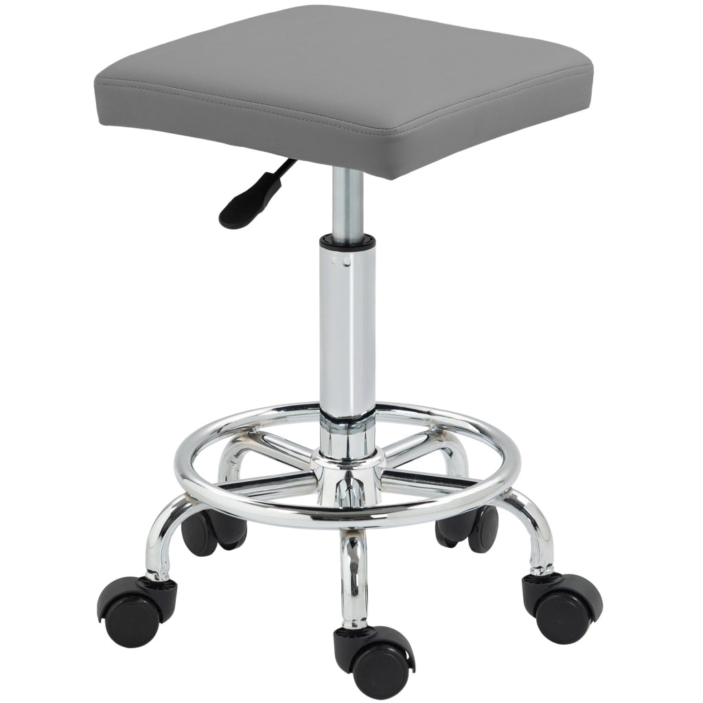 Sgabello Regolabile Girevole con Poggiapiedi e Ruote ¨C Zephmum ¨C Grigio 34x34x50-66 cm