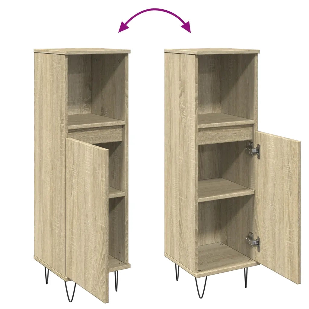 Mobiletto da bagno 30 x 30 x 100 cm con 3 scomparti stile moderno in legno composito rovere Sonoma 02_0049714