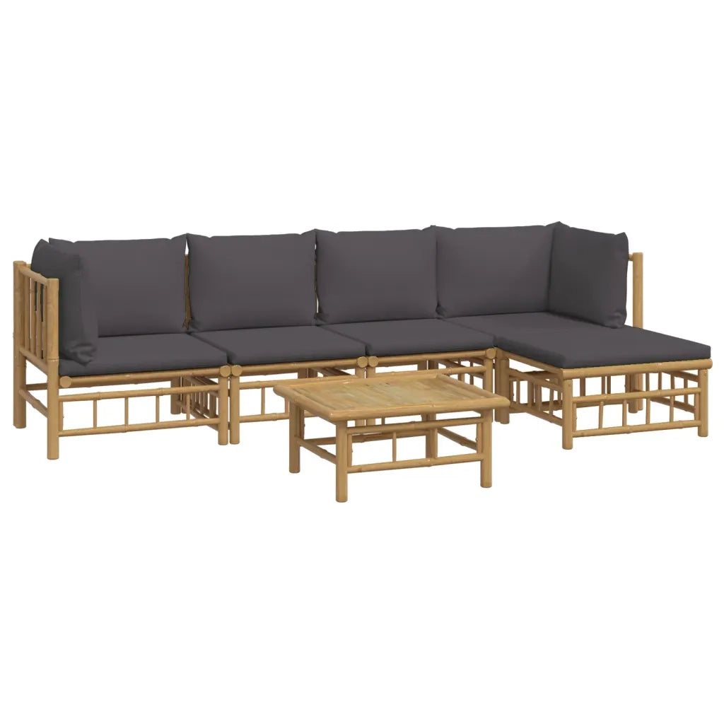 Set Salotto da Giardino 6pz con Cuscini Grigio Scuro Bambù 3155232
