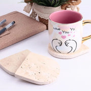 Set di sottopanchine in travertino con bordi arrotolati e base in velluto, insieme di 5 pezzi in marmo beige (DL020)