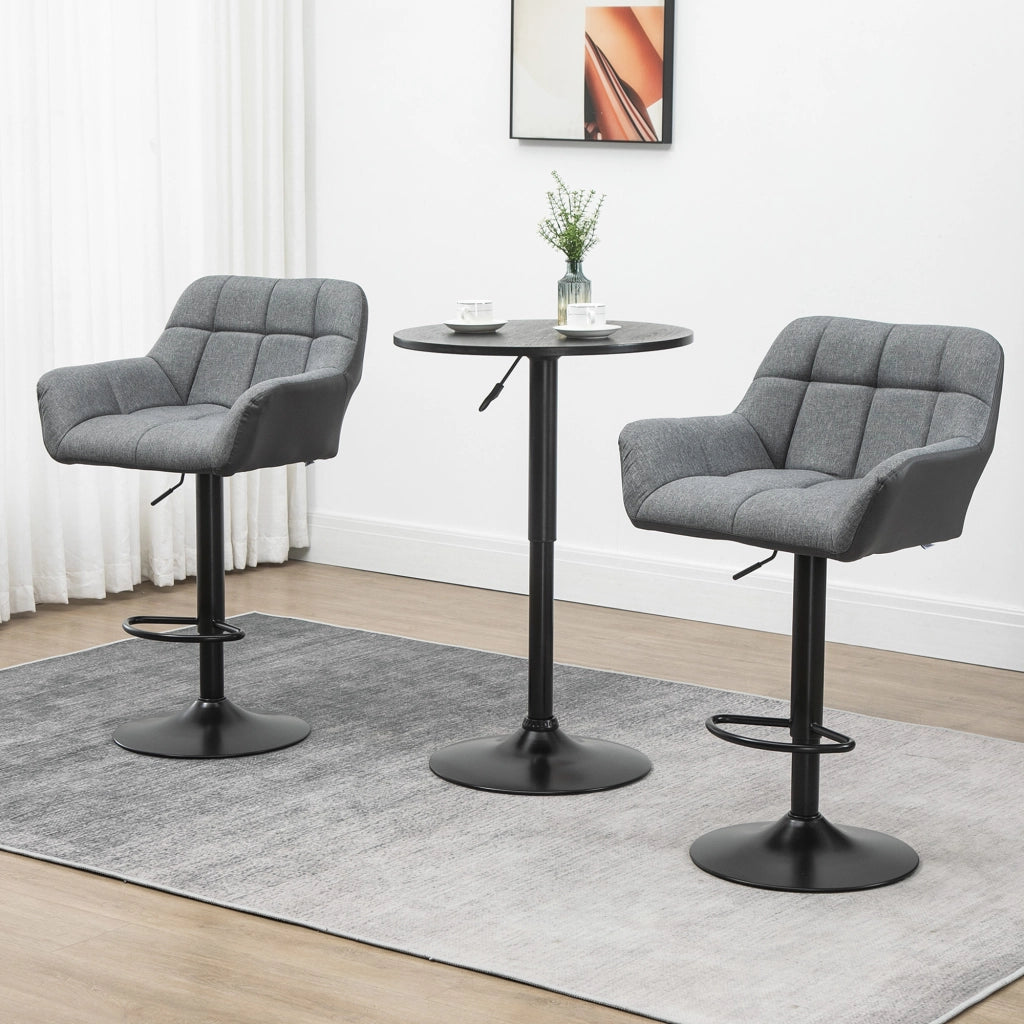 Set 2 Sgabelli Regolabili Stile Retr¨° ¨C Xylo ¨C Ecopelle Effetto Lino Grigio e Nero