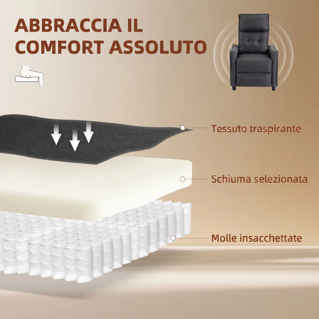 Poltrona Massaggiante  69x93x104 cm Reclinabile a 160° con Poggiapiedi e Telecomando Effetto Lino Grigio Scuro