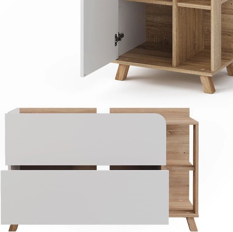 Set di mobili da bagno Karen, Sonoma/Bianco, 100 cm, composto da mobile sottolavabo, specchiera e mobile medio