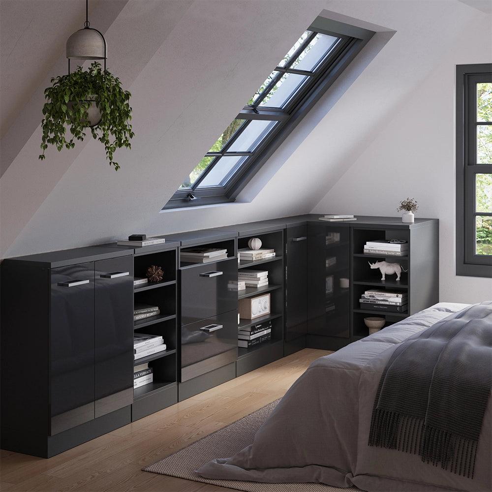 Mobile cucina angolare per sottotetto R-Line Antracite lucido/Antracite 75.6 cm con 1 porta, carcassa dell’armadio profondità 60 cm Vicco