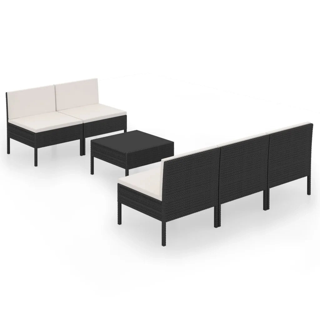 Set Divani da Giardino 6 pz con Cuscini in Polyrattan Nero 3094320