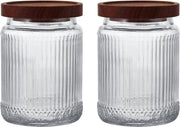 Set di 2 contenitori in vetro a chiusura ermetica da 700 ml con coperchi in legno a strisce verticali per caffè e tè