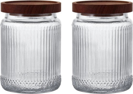 Set di 2 contenitori in vetro a chiusura ermetica da 700 ml con coperchi in legno a strisce verticali per caffè e tè