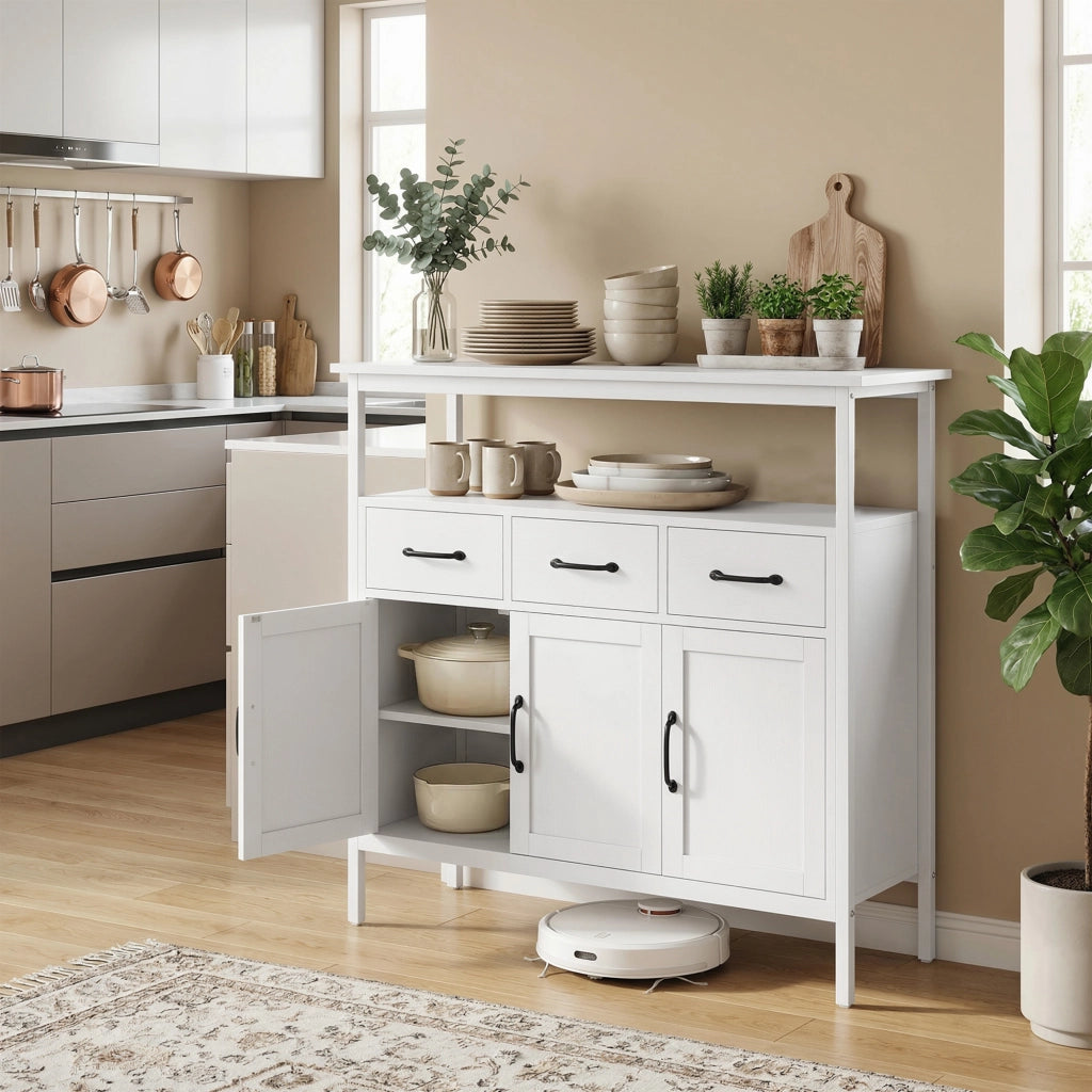 Cassa panchina con ripiani regolabili e 3 cassetti ¨C zephmum ¨C 95 cm bianco