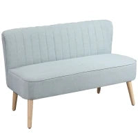 Divano 2 Posti Moderno in Tessuto Senza Braccioli con Gambe in Legno, 117x56.5x77 cm, Celeste