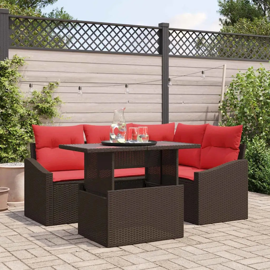 Set Divano da Giardino 5 pz Marrone e Rosso polyrattan 3349000