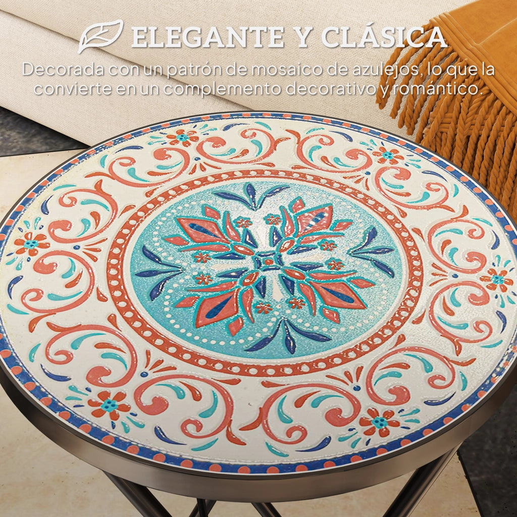Tavolino da Giardino Pieghevole con Piano a Mosaico e Cuscini Antiscivolo ¨C Zephmum ¨C ?35,5x55 cm Multicolore