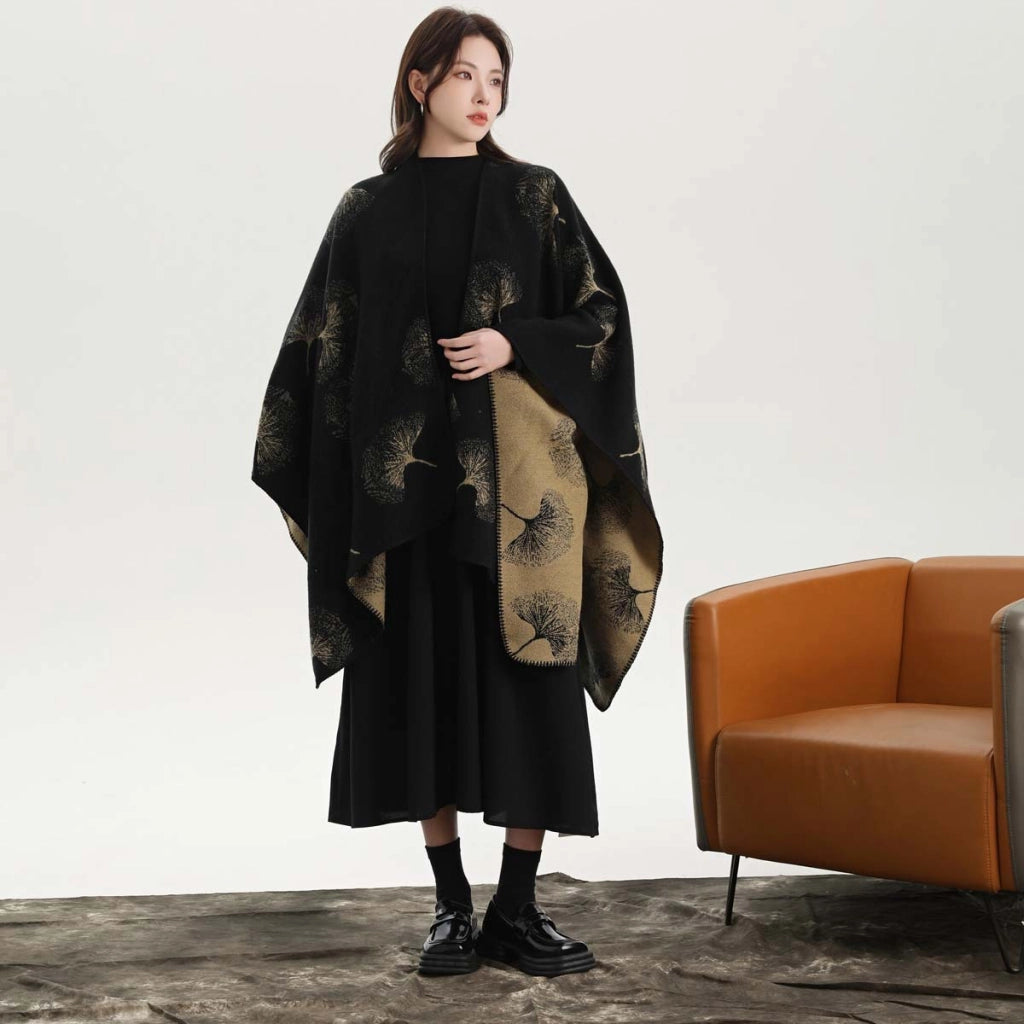 Mantella divisa ispirata al design Stylewave, ampio scialle da donna, calda mantella double-face.
