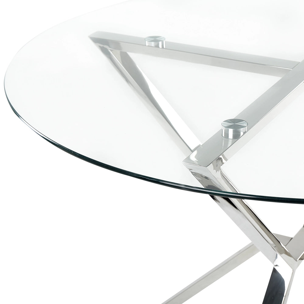 Tavolo da pranzo in vetro temperato trasparente argentato ⌀ 105 cm gambe in metallo elegante moderno