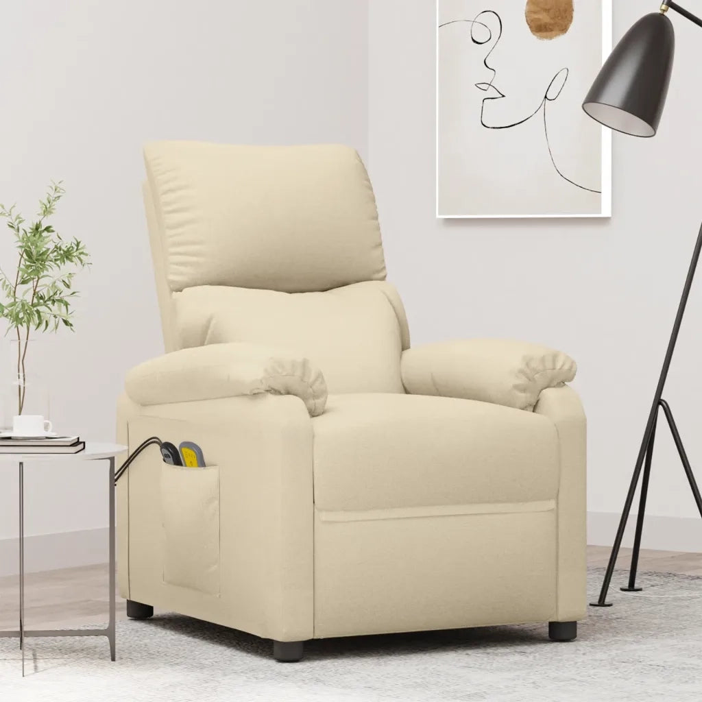 Poltrona Massaggiante | Sedia Relax Elettrica Crema in Tessuto
