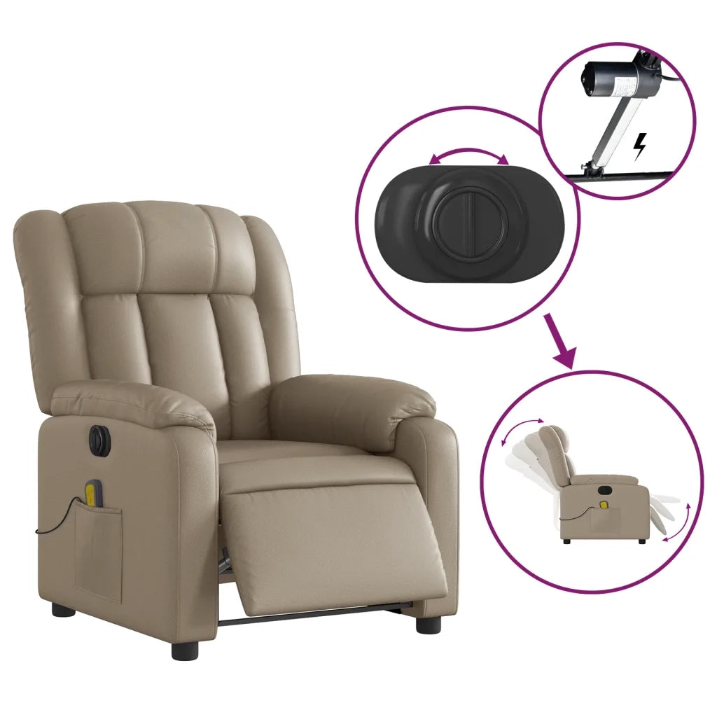Divano Sedia-Poltrona Reclinabile Massaggio Elettrica Cappuccino Similpelle 884250