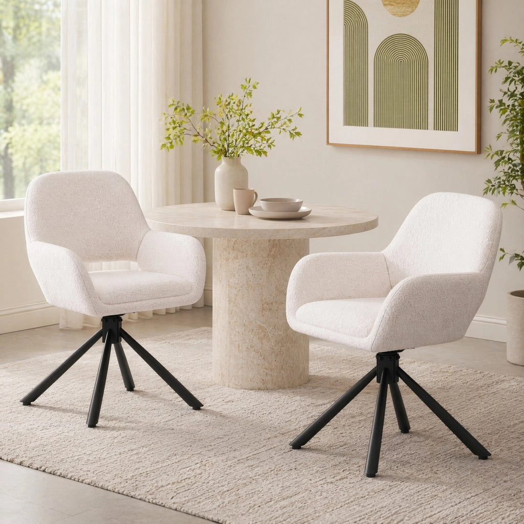 Set di 2 sedie girevoli in Sherpa bianco con braccioli, stile moderno