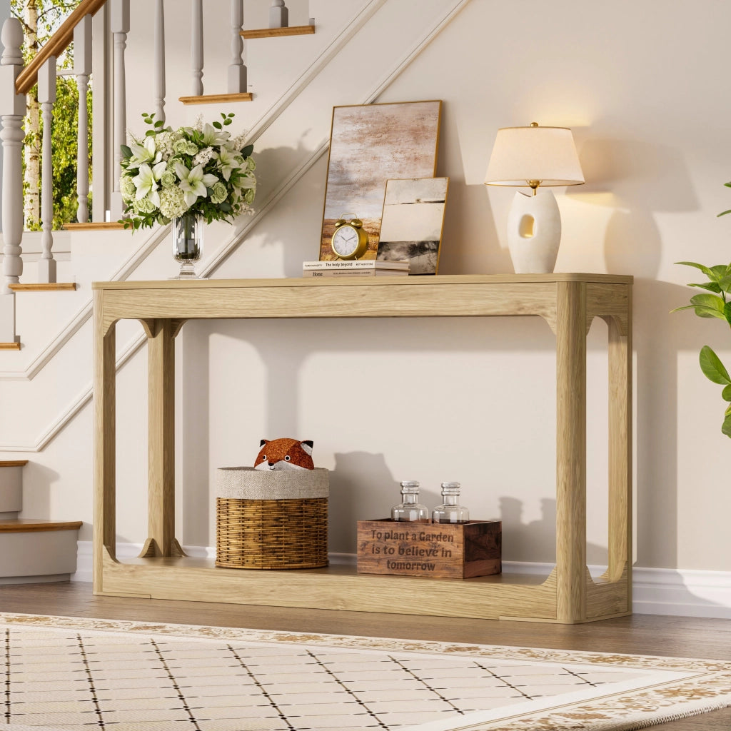 Consolle con 2 ripiani aperti; montaggio semplice - per ingresso - in MDF - naturale - 140 cm