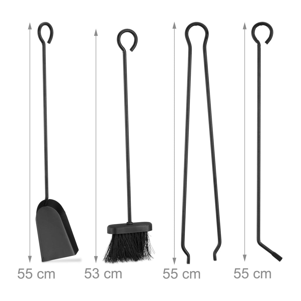 Set di 5 attrezzi per camino con accessori in acciaio: pinze paletta spazzola attizzatoio nero 13_0002448