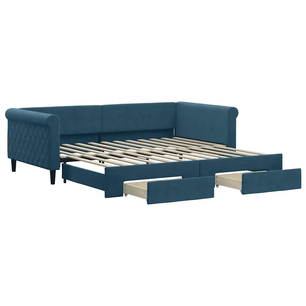 vidaXL Divano Letto Estraibile con Cassetti Blu 100x200 cm in Velluto