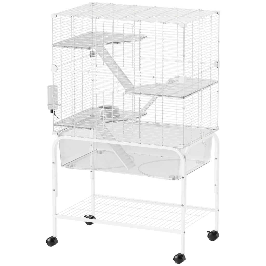 Gabbia per Animali Piccoli 4 Livelli con Ruote ¨C zephmum ¨C 73x47x123 cm Bianco