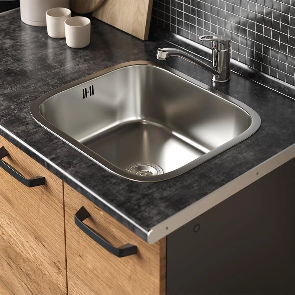 Cucina completa R-Line, Quercia dorata/antracite, 160 cm con base forno e lavello con PT