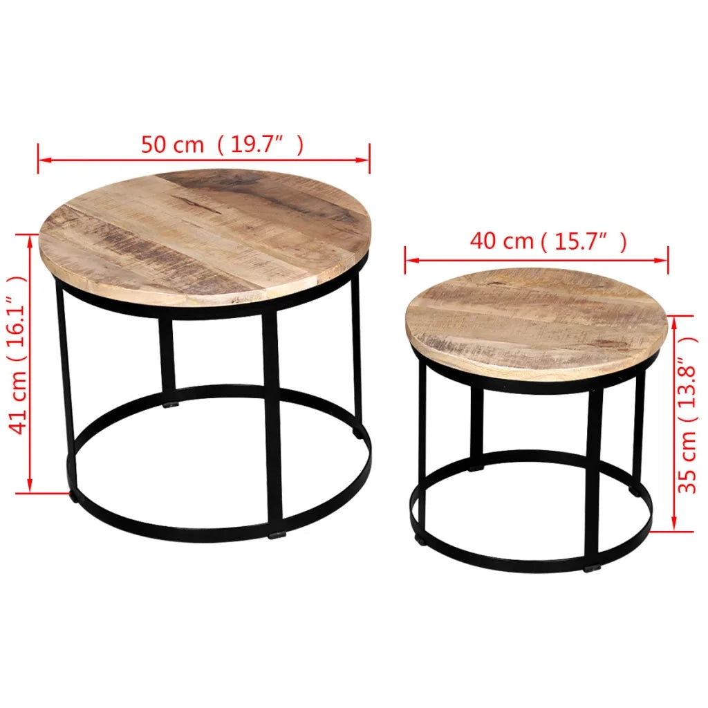 2 Pz Tavolini da CaffÃ¨ Tondi in Legno Grezzo di Mango 40cm/50cm cod mxl 9162