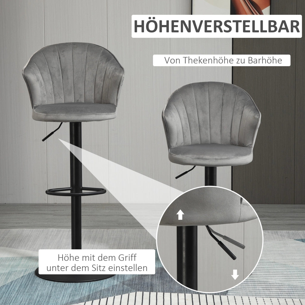 Sgabelli da bar set 2 girevoli con schienale a conchiglia e altezza regolabile in tessuto grigio 54 × 56 × 91–111 cm