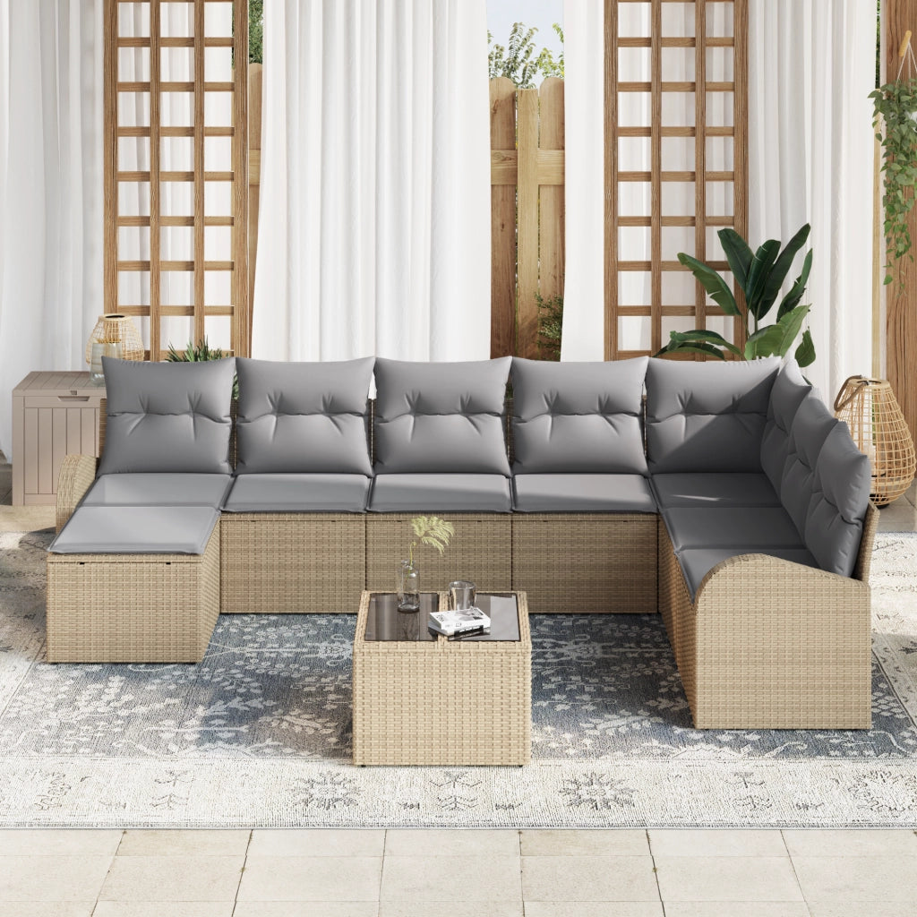 Set da giardino 9 pezzi con cuscini in rattan sintetico nero