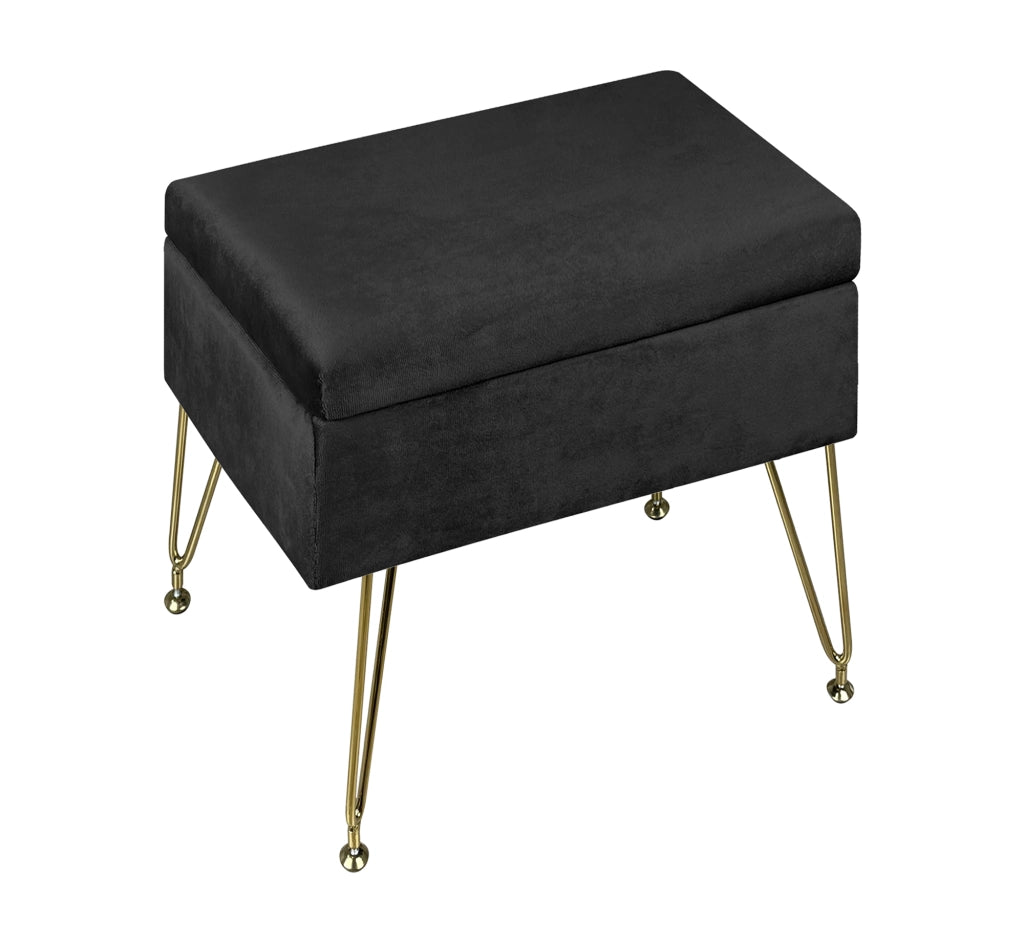 Pouf Panca Imbottita Divanetto In Velluto Contenitore PortaOggetti Panca Sgabello A Pie Di Letto Con Gambe In Metallo Dorato Cassapanca Scarpiera Ingresso Legno Massello Panchina  - Nero