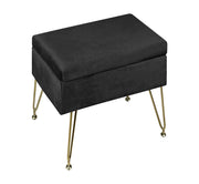 Pouf Panca Imbottita Divanetto In Velluto Contenitore PortaOggetti Panca Sgabello A Pie Di Letto Con Gambe In Metallo Dorato Cassapanca Scarpiera Ingresso Legno Massello Panchina  - Nero