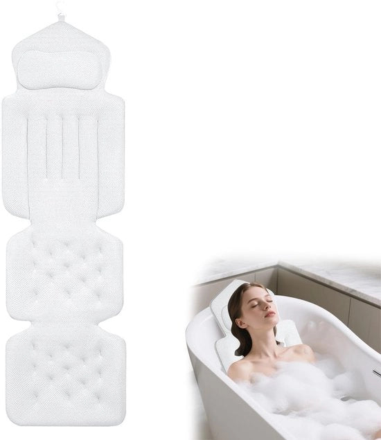 Bath Mat con Supporto Cervicale e Occipitale per una Relaxante Esperienza - 134 x 41 cm, Bianco