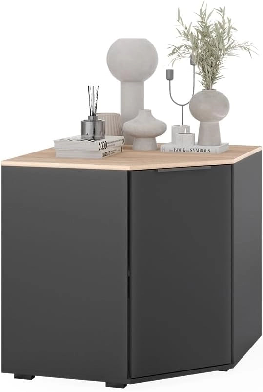 Credenza Betti, Antracite/Sonoma, 77.9 x 77.9 cm con 1 porta, per riporre abiti e oggetti di uso quotidiano